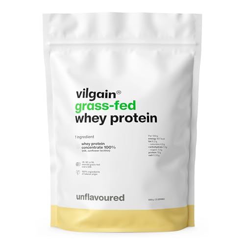 Vilgain Grass-Fed Whey Protein Pulver (1000g) Geschmacksneutral Eiweißpulver aus Weidehaltung Ultrafiltriertes Konzentrat (WPC) Ohne Zucker & Süßstoffe