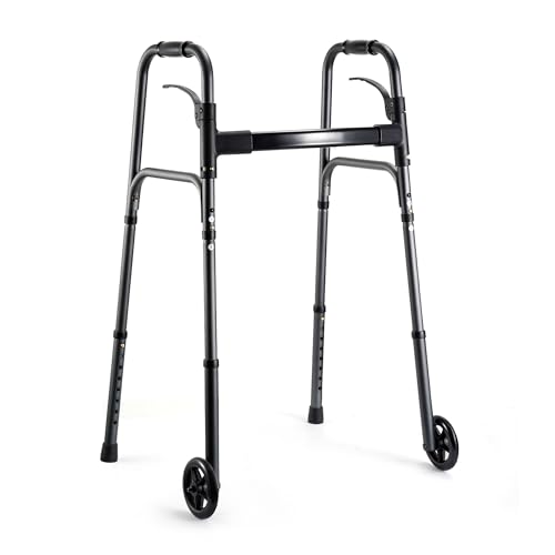 Careboda Lightweight Folding Walker with 5' Wheels, Portable Medical Walker with Adjustable Height...