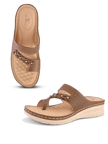 Image of XE Looks Women's Casual Comfort Sandals with Floral Embellished Strap & Soft Cushioned Footbed
