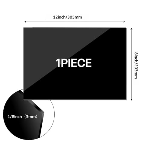 Image of Black Acrylic Sheet 8X12,Black Plexiglass Sheets 1 /8 Inch Thick,Black Acrylic Panel,Acrylic Board 1 Pcs