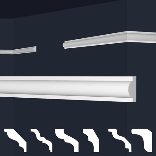 Marbet, listelli da soffitto in polistirene XPS, modanature in stucco di alta qualità, leggeri e robusti, dal design moderno (confezione risparmio da 50 metri, E-27, 11x23 mm), listello decorativo