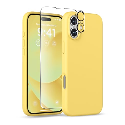 Image of Magnetic for iPhone 16 Case, Compatible with MagSafe, Liquid Silicone Phone Cover with Screen Protector & Camera Protector, Soft Anti-Scratch Microfiber Lining Inside 6.1 inch, Yellow