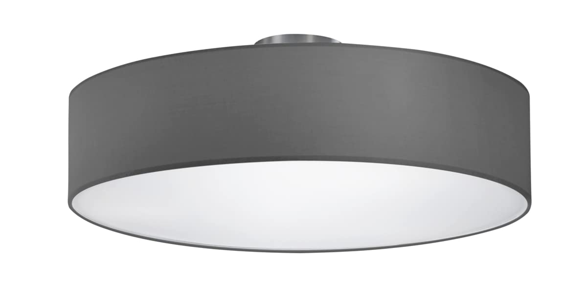 Trio LeuchtenHotel 603900311 Ceiling Light Metal Nickel Matt Fabric Shade Grey 3X E27 Bulbs Not Included