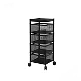 SAEIV Carrito de almacenamiento de 5 niveles con ruedas – Carro de almacenamiento de malla de metal negro para cocina, baño y salón – Carrito de lavandería móvil con ruedas giratorias de 360° y diseño