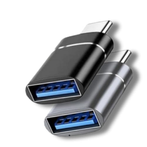 Daspper USB-C adapter, stekker naar USB 3.0 (3.1) aansluiting, OTG, compatibel met iPhone, MacBook, iPad, laptop, plug & play, 2 stuks (kleuren grijs en zwart)