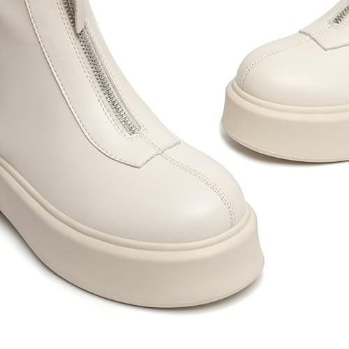 Athlefit Women's Platform Ankle Boots Short Comfortable Round Toe Chunky Low Heel Boots with Front Zipper3