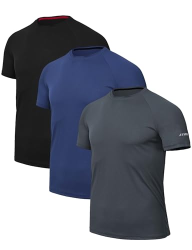 QAYMZUMD 3 Pack Men T Shirts Gym T Shirts for Men Running Men’s T Shirts Sport Tops for Men Dry-Fit Athletic T Shirts Breathable Activewear Shirts Working Shirt T Shirts for Men UK Multipack