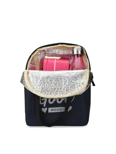 Image of HOOM Insulated Lunch Bag for Office Men, Women and Kids, Leak Proof Water Resistant Polyester Made Lunch Tiffin Bag with Quotes (Blue Good Food is Good Mood)