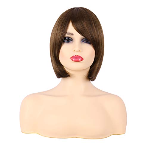 MapofBeauty 30cm Fashion Short Side Bangs Straight Wigs-Brown-Women