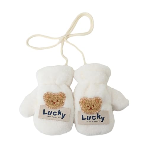 YCHUCH Guanti per bambini con corda per bambini ispessiti motivo orso ragazzi ragazze spessore lettera fortuna regalo guanti scuola, bianco, Taglia unica