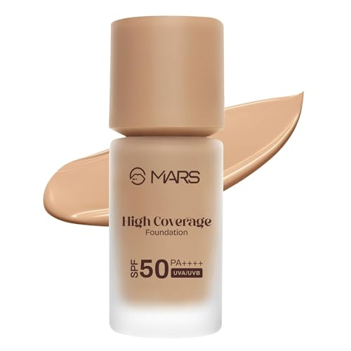 Image of MARS SPF50 PA++++ High Coverage Foundation | Blemish Free & Blendable Makeup | For All Skin Type | IN-VIVO Tested with 5 Star UVA+UVB Protection Boost Rating (40ml) (SHADE-5.5)
