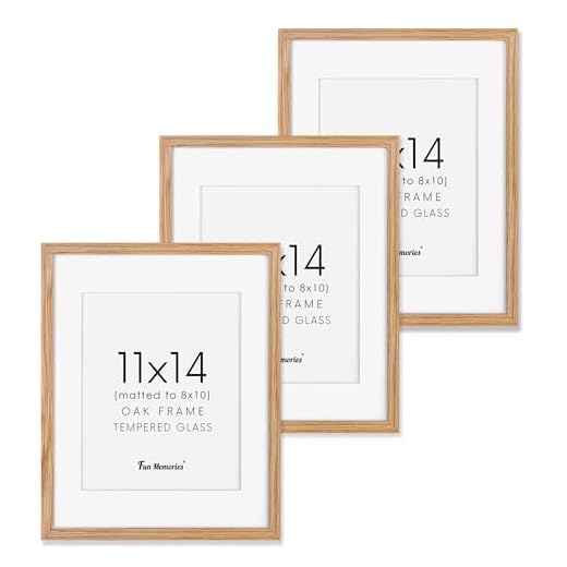 Picture Frame 11x14, Rustic Oak Picture Frame Set of 3, 11 x 14 Natural Wood Frame for Wall Display 8 x 10 Picture with Mat, Wooden Poster Frames with Real Glass