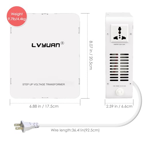 Image of LVYUAN 800W Step Up Transformer 110 /120V to 220 /240V | resettable circuit breaker, compatible EU & Asian appliances for US & Canada use, pure copper toroidal coil, 3-year warranty