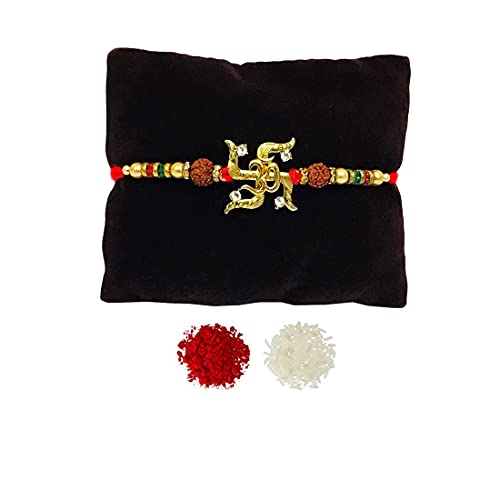 Image of Swastik Om Bracelet Luma Rakhi Combo Set with Roli Chawal Packet witghGift For Men || rakhi combo || bhaiya bhabhi rakhi