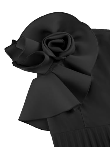 Image of AOMEI Women's One Shoulder 3D Flower Sleeveless High Waist Pleated A Line Long Dress Party Summer