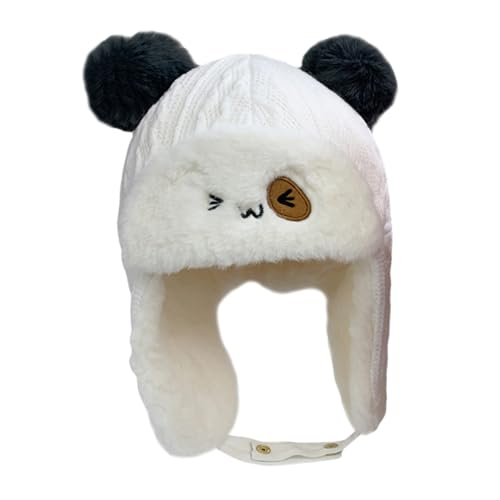 Thick Fleece Earflap Hat for Kids Windproof Winter Beanie Earmuffs Insulated Children’s Winter Hat White