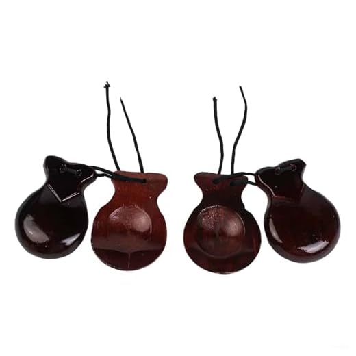 Castañuelas españolas de mano 2 pares de madera para adultos, diseñadas para práctica musical y mejora del rendimiento (marrón)
