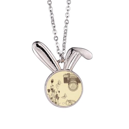 Collier lapin avec rose en argent pour femme