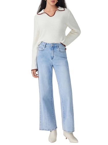 CIDER Women's Middle Waist Straight Leg Jeans Light Wash Denim Casual Going Out Pants3