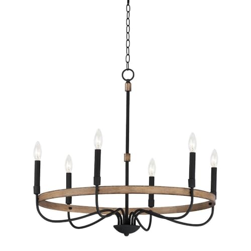 Maxim Lighting Franklin 6-Light Chandelier | Driftwood/Black Finish | Transitional Indoor Light Fixture | Ideal for Dining Rooms & Entryways | Dimmable | Home Decor Ceiling Fixture | 14446DWBK
