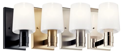 Image of Kichler Adani 1-Light Wall Sconce Modern Bathroom Vanity Light with Opal Glass in Champagne Bronze for Bathroom, Powder Room, Kitchen, Bedroom or Hallway (8.5 inch x 5 inch x 6.5 inch), 55174CPZ