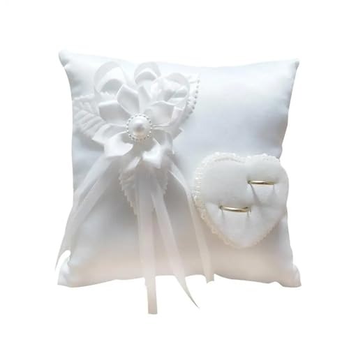 IRGVJIFR Cojín para Anillos de Boda Cojín for Anillos de Boda, Soporte romántico for Novia, cojín con Forma corazón Hecho a Mano Cinta, decoración for Ceremonia