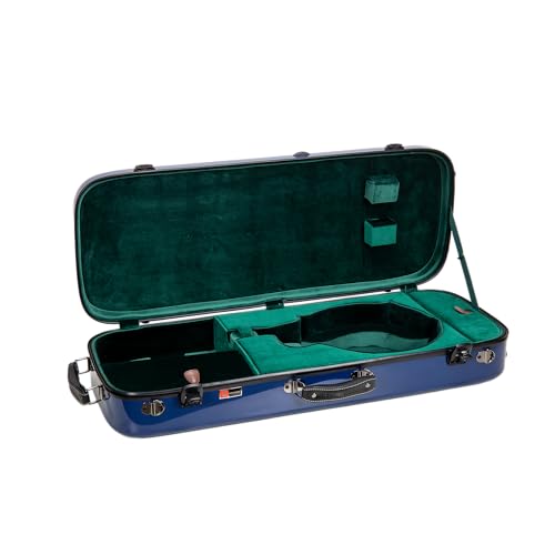 Image of Crossrock Fiberglass Mandolin Case - Oblong for A & F-Style (Universal Fit) | Navy Blue Gloss, Forest Green Velvet, TSA Lock, Hygrometer, Backpack Straps - Pro Travel Series