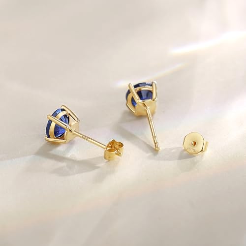 FANCIME 14k Solid Yellow Gold Natural Gemstone Stud Earrings Prong Cluster Birthstone Stud Earrings Fine Jewelry Gifts for Her Mom Women Wife,6mm4