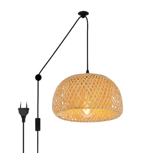 B·LED BARCELONA LED BarcelonaLED Lampe Suspendue en Rotin Naturel Tressé à la Main avec Câble Réglable 3.38m et Douille E27 - Décoration Bohème, Salon, Chambre,...
