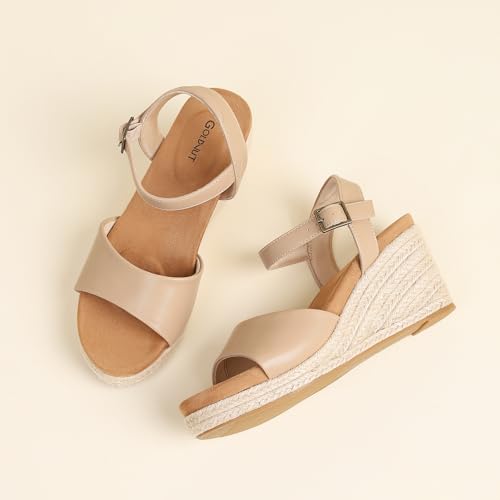 Image of Comfortable Women's Platform Espadrille Sandals Dressy Wedge Shoes Summer | Ankle Strap Platform Wedge Sandals with Orthopedic Arch Support for Casual Walking Vacation Beach Outdoors Size 5-11