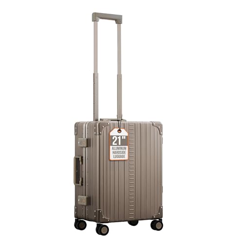 All Aluminum Lightweight Carry-On Luggage - Hardside Carry-On Suitcase, TSA Approved, Hard Shell Suitcase for Travel, Airline Approved 21 Inch Hard Spinner Wheels Luggage (Bronze)