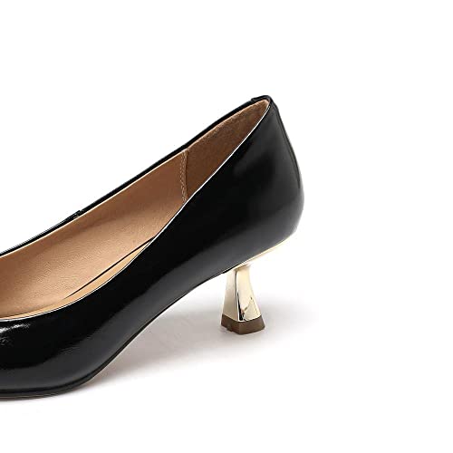 TinaCus Women's Genuine Leather Handmade Pointed Toe Decorated Loop Mid Kitten Heel Office Pumps Shoes4