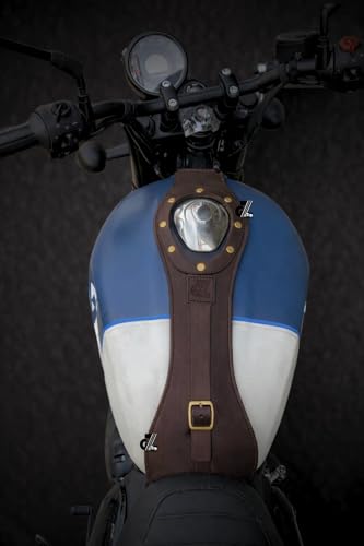 Image of Genuine Leather Motorcycle Tank Strap Compatible with Royal Enfield Hunter 350 (Only Tank Strap, Brown)