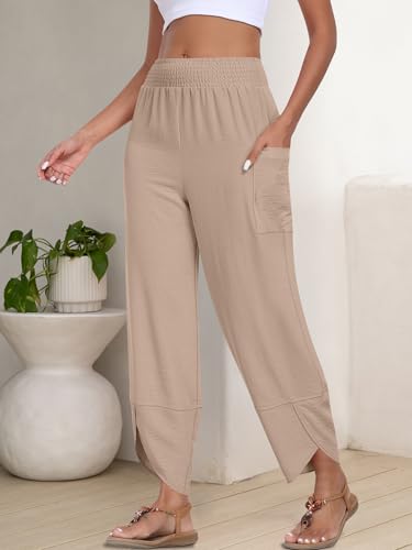 Image of ANRABESS Womens Wide Leg Palazzo Capri Pants 2026 Summer Casual High Waisted Barrel Lounge Flowy Cropped Beach Work Trousers
