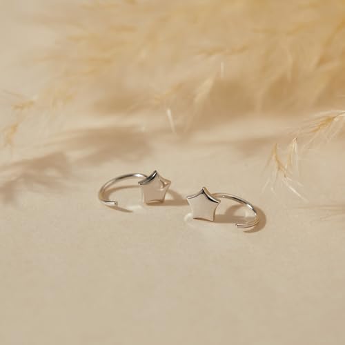 Image of CHIC & ARTSY 925 Sterling Silver Half Hoop Earrings for Women, Small Huggie Hoops Set with Ball Bar Star Moon Cross & Pearl, Lightweight Comfort Fit Everyday & Sleep Earrings