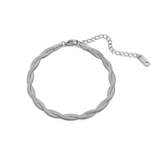 HIJONES Braided Flat Snake Chain Stainless Steel Necklace Bracelet for Men Women Herringbone Layered Collarbone Finesse Chain Jewelry