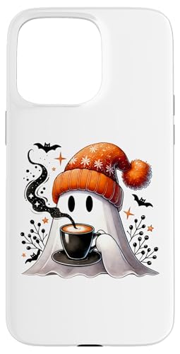 Cute Fall Ghost Coffee Mug Halloween Ghost Drinking Coffee X}zP[X iPhone 15 Pro Max p