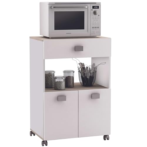 Abitti Armario Auxiliar de Cocina Bajo con 2 Puertas y 1 Cajón en Color Blanco Mate y Roble Estilo Nórdico 60x90x41 cm