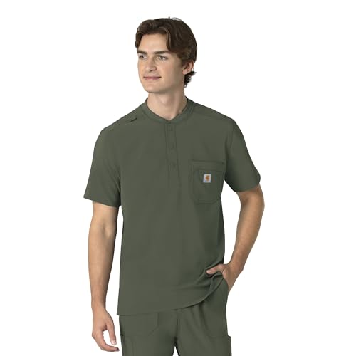 Carhartt Force Cross-Flex Men's Henley Scrub Top, Olive, M - image 1