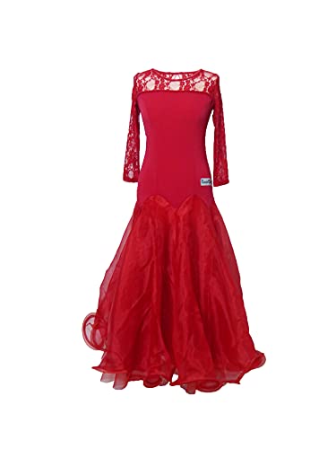 Ready4Dance langes Damen Tanzkleid Fuer Standard, Gesellschaftstanz, Ballroom und Wettkämpfe (04 rot, Small)