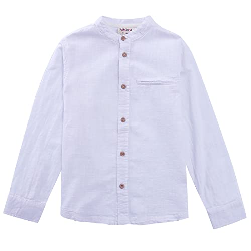 Image of MOMOLAND Little Big Boys Long Sleeve Woven Cotton Button Down Linen Design Shirt Solid Printed