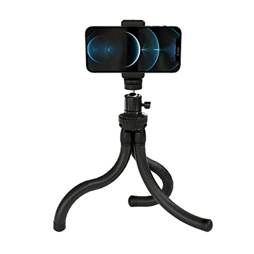 TALK WORKS Phone Tripod - iPhone Tripod Stand - Adjustable Mini Tripod Stand - Cell Phone Tripod with Universal Mount for All Smartphones and Digital Cameras, Black