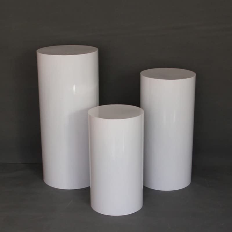TinFrey Supporti Cilindrici per Feste, Set di 3 Supporti Cilindrici Robusti Metallo Colonna Decorativa di Fiori per Matrimoni, Cene, Compleanni, Torte, Dessert, Decorazioni, Tavolo Espositivo, Bianco