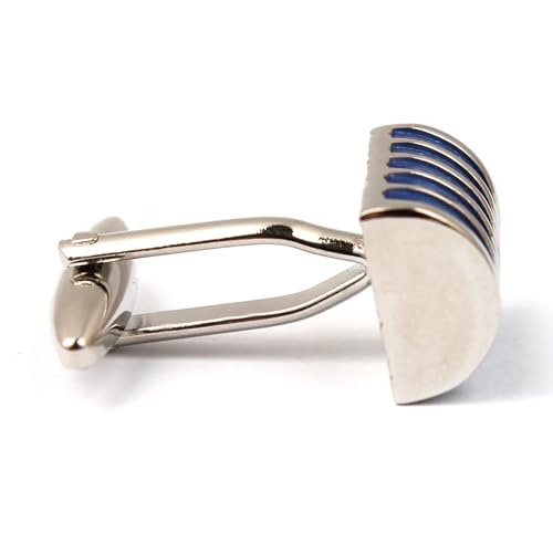 Mancuernillas horizontales azules OTAA con baño de rodio plata miniatura 4