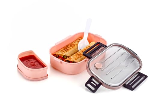 Image of 3-Compartment Lunch Box with Spoon, Leakproof BPA Free Plastic Container, Airtight Lock Lunch Box for Kids School, Office, Picnic & Travel