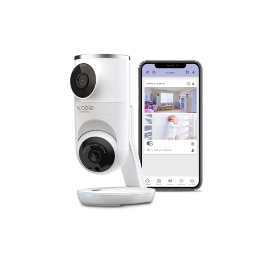 Image of Hubble Connected Nursery Pal Dual Vision Smart Camera Wi-Fi Enabled Baby Monitor with AI Motion Tracking, Plus Preloaded Soothing Sounds, Lullabies, and Stories, White