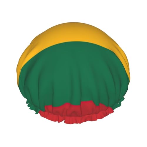 Gorro de ducha de doble capa con estampado de bandera de Lituania, reutilizable, ligero, suave y ajustable para mujeres y hombres