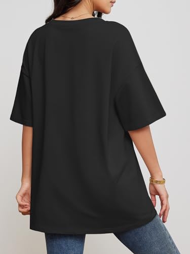 Image of ATHMILE Womens Oversized Shirts V Neck Plus Size Spring Workout Summer Tops Beach Vacation 2026 Gym Clothes Basic Tee