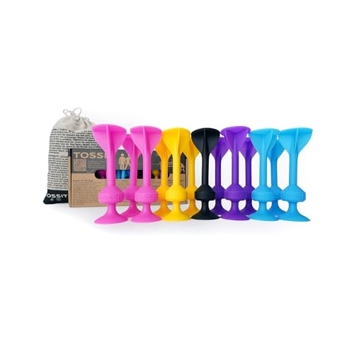 TOSSIT Suction Cup Darts Toss Game Perfect Family and Party Silicone Throwing Game for Backyard Indoor and Outdoor Fun Family Pack Pink Purple Light Blue Yellow