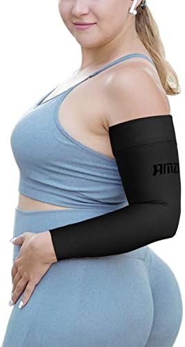 AMZAM® Medical Compression Arm Sleeve for Women & Men, 15-20 mmhg Graduated Compression Brace with Silicone Band for Pain Relief, Lymphedema, Edema, Swelling, Arthritis, Black M